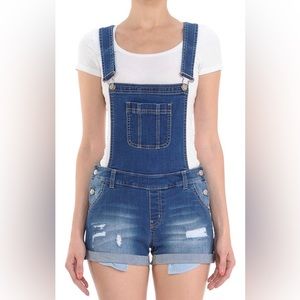 Women Denim Adjustable Strap Turn Up Cuffs Short Jeans Overall. New